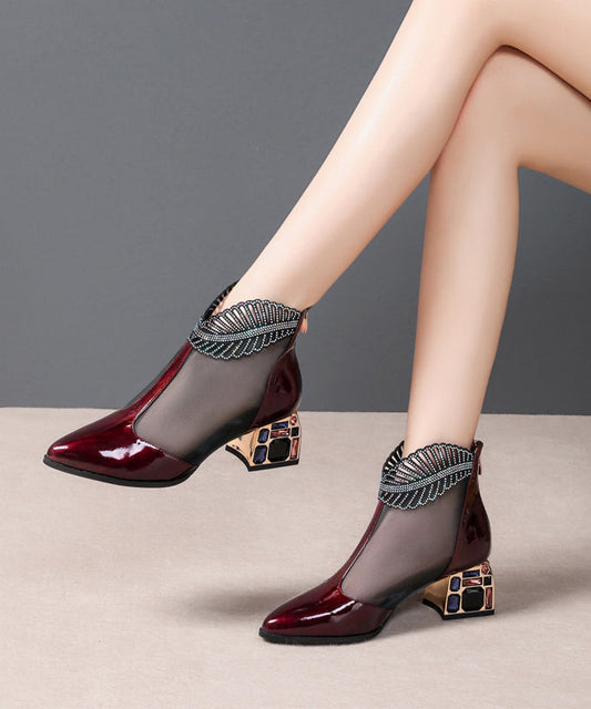 Spring Summer Chunky Heel Mesh Water Diamond Boots