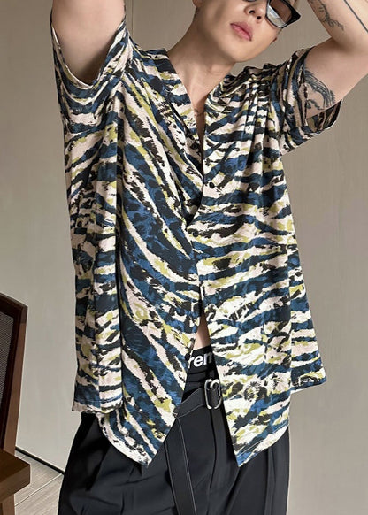 Summer Loose Cuban Collar Printed Leopard Short Sleeved Shirt