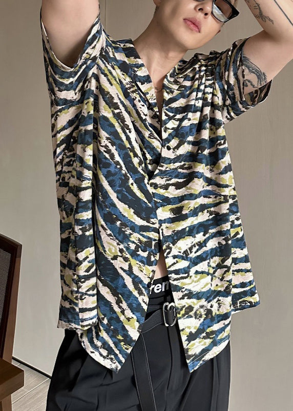 Summer Loose Cuban Collar Printed Leopard Short Sleeved Shirt