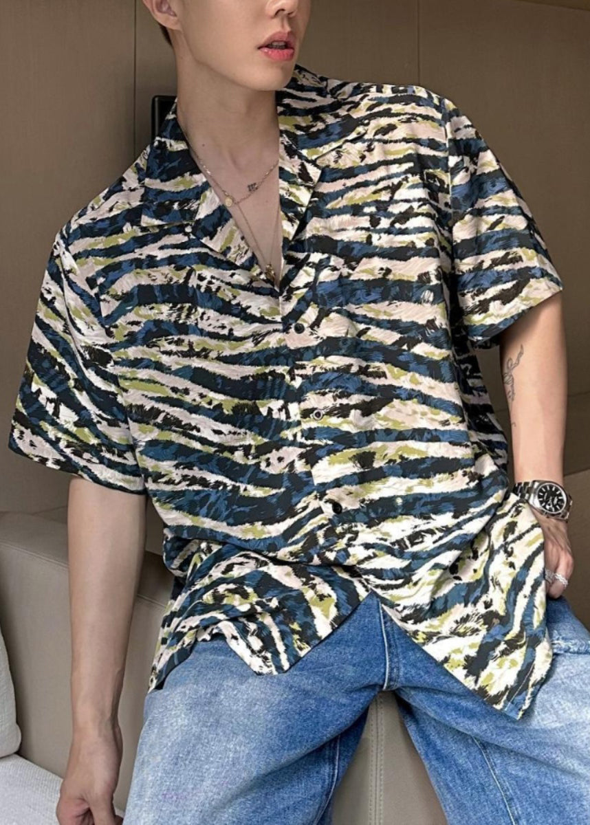 Summer Loose Cuban Collar Printed Leopard Short Sleeved Shirt