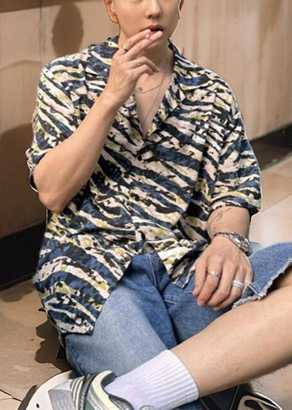 Summer Loose Cuban Collar Printed Leopard Short Sleeved Shirt
