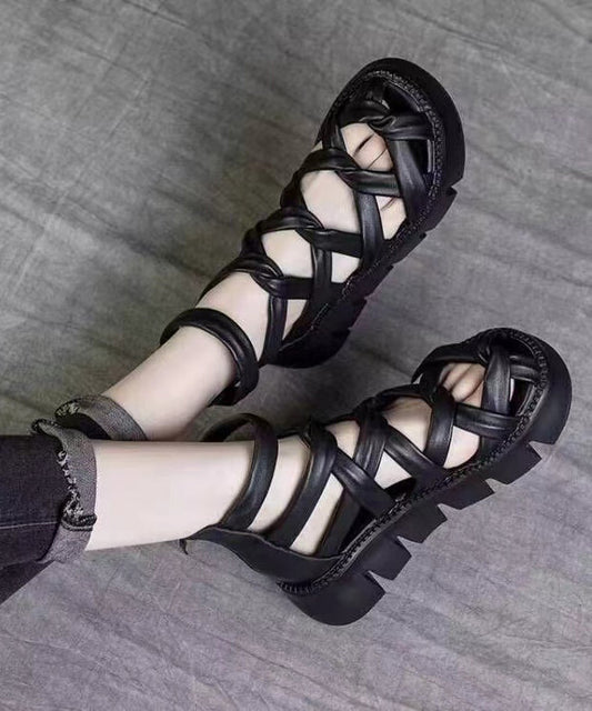Summer New Black Hollow Out Roman Sandals