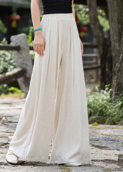 Summer New Elastic Waist Apricot Flowers Loose Wide Leg Pants