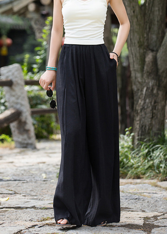 Summer New Elastic Waist Apricot Flowers Loose Wide Leg Pants