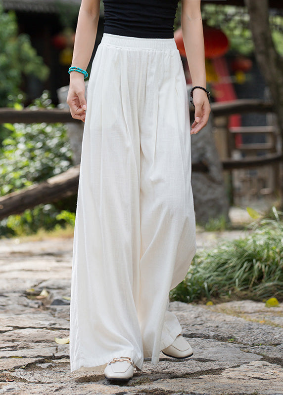 Summer New Elastic Waist Apricot Flowers Loose Wide Leg Pants