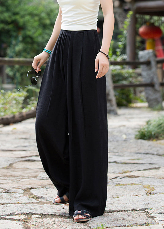 Summer New Elastic Waist Apricot Flowers Loose Wide Leg Pants