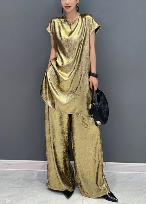 Summer New Gold Short Sleeved Top and Pants Two Piece Set