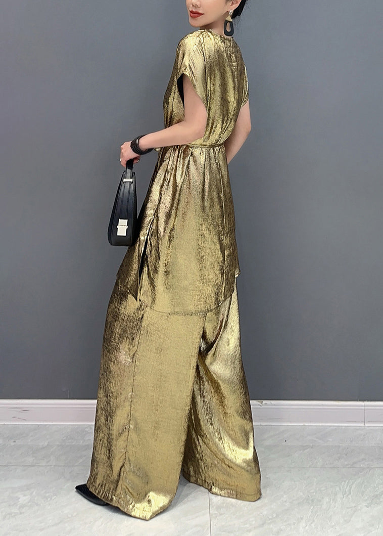 Summer New Gold Short Sleeved Top and Pants Two Piece Set