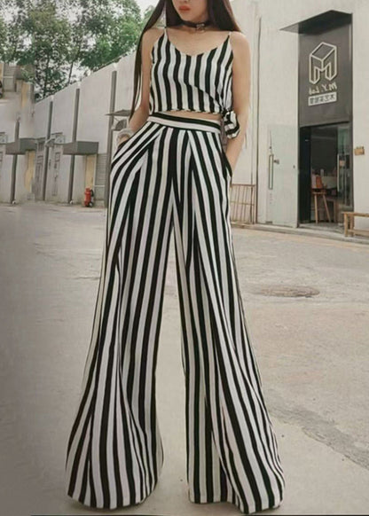 Summer New Thin Black White Striped Wide Leg Pants