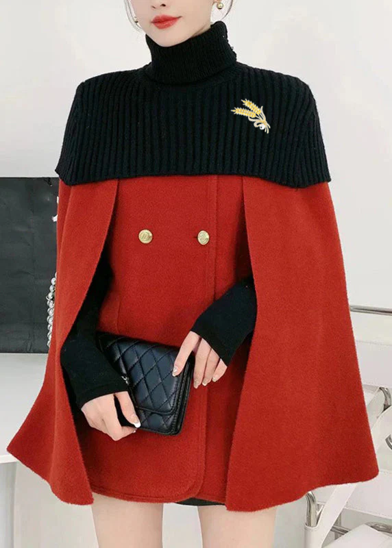 White O-neck Knit Patchwork Cape and Woolen Coats Two Piece Set Spring