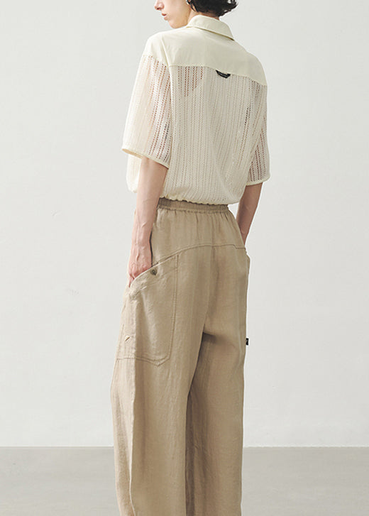 Beige Zippered Hollow Out Coat Short Sleeved