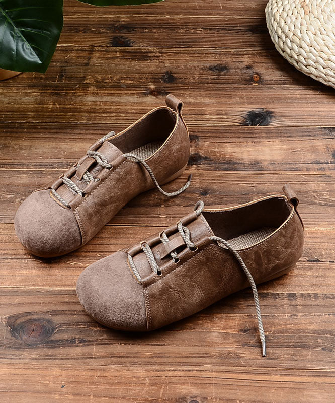 Lace Up Splicing Flat Shoes for Green Faux Leather