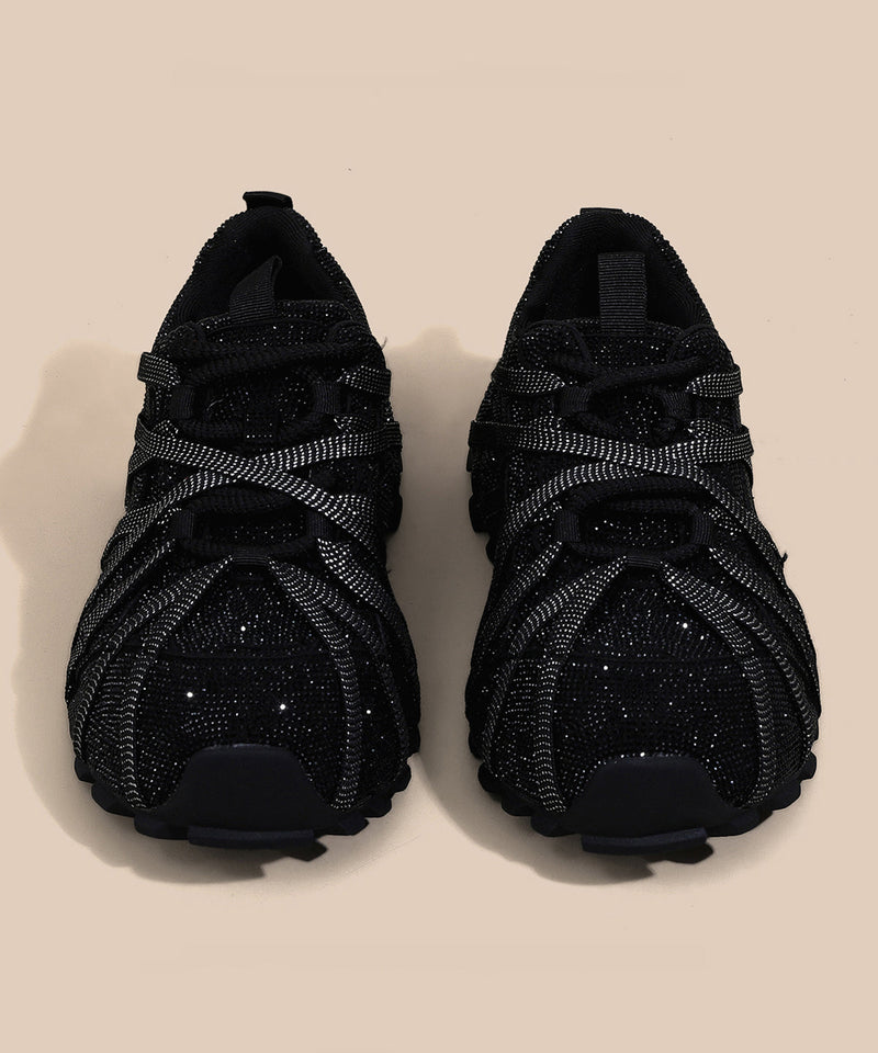 Lace Up Splicing Platform Sport Shoes Black Zircon