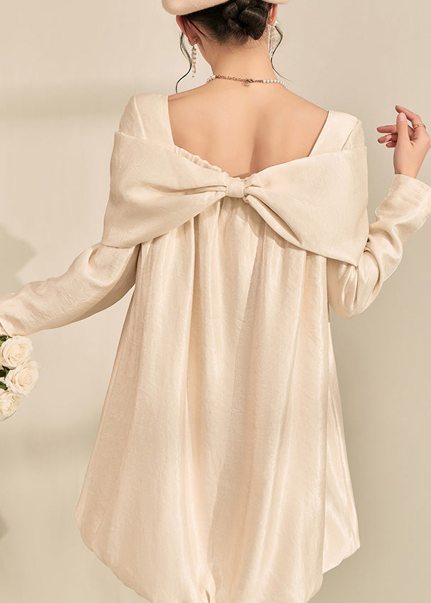 New Apricot Bow Mid Dress Fall