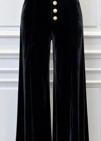 New Black High Waist Silk Velvet Wide Leg Pants Winter