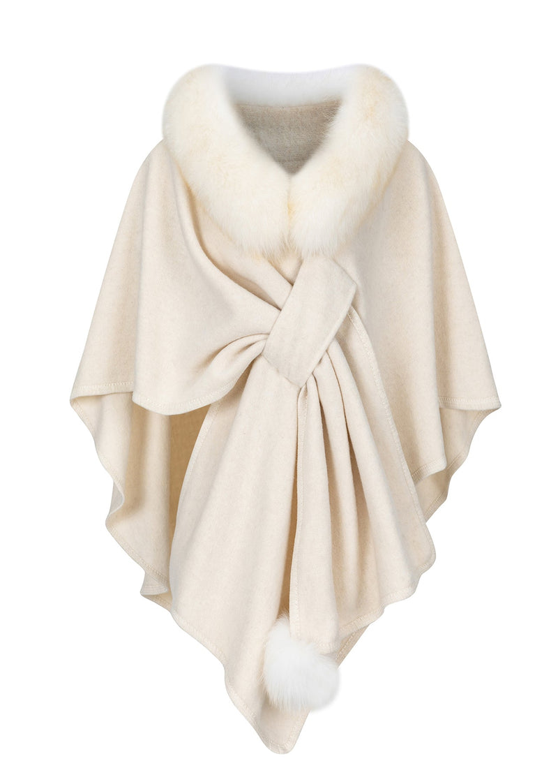 New Brown Fox Fur Grass Shawl Woolen Coat Cloak Bat Sleeve