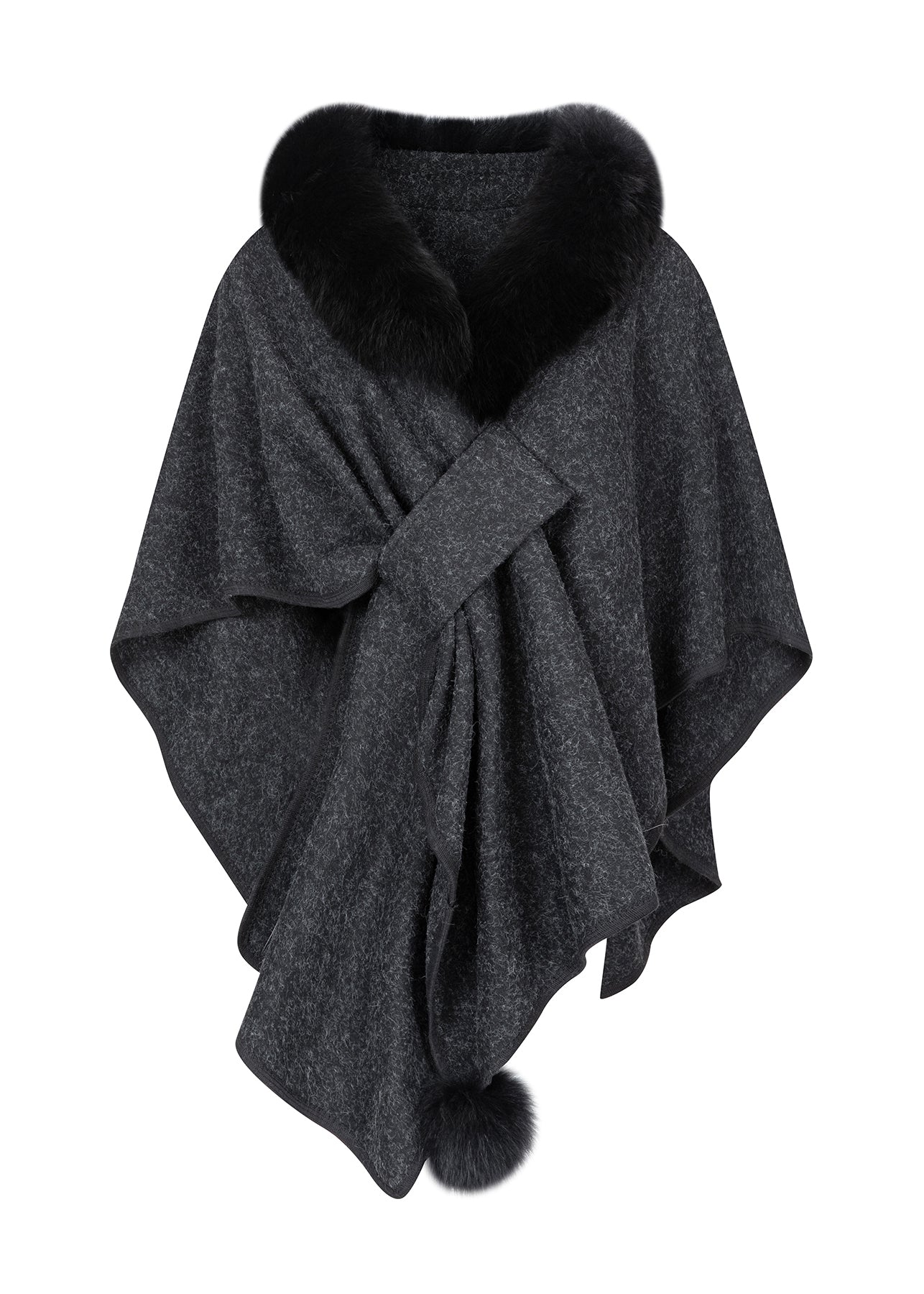 New Brown Fox Fur Grass Shawl Woolen Coat Cloak Bat Sleeve
