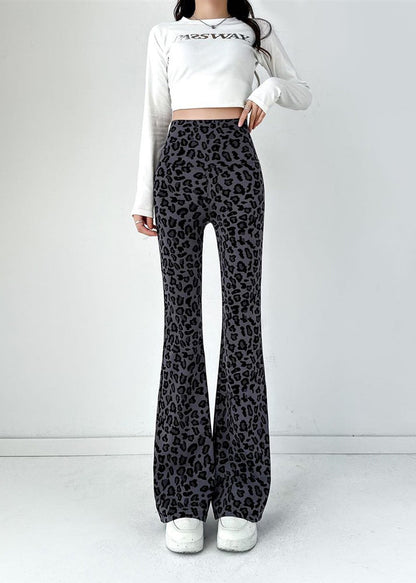 New Coffee Leopard Print Flared Pants Autumn