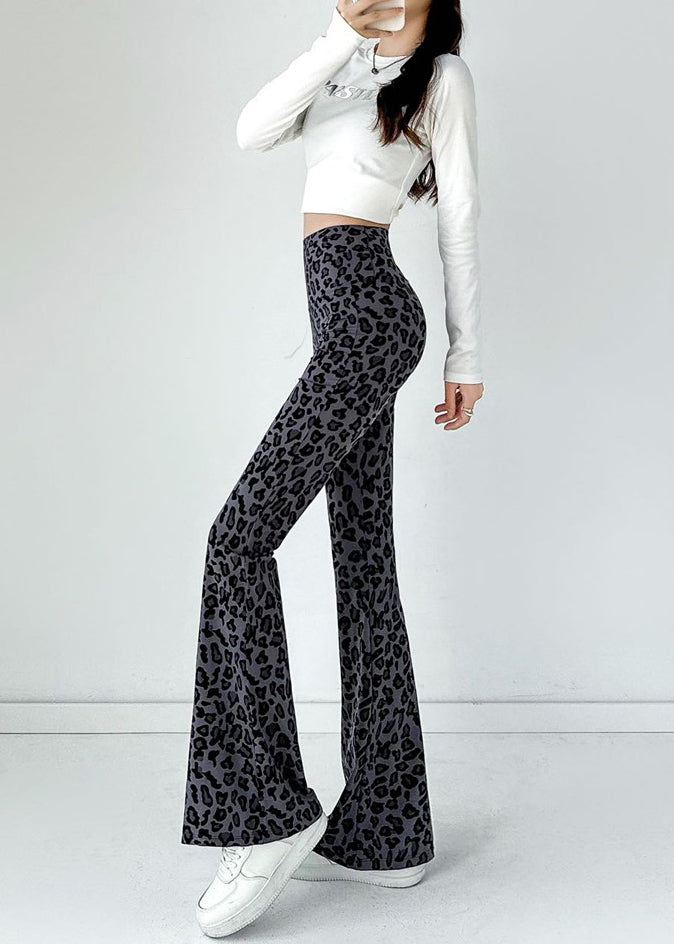 New Coffee Leopard Print Flared Pants Autumn