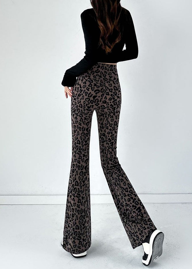 New Coffee Leopard Print Flared Pants Autumn