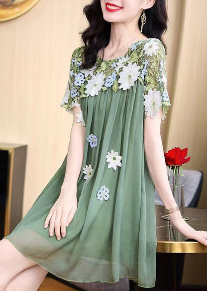 New Flower Decorated Lace Splicing Chiffon Dress Summer