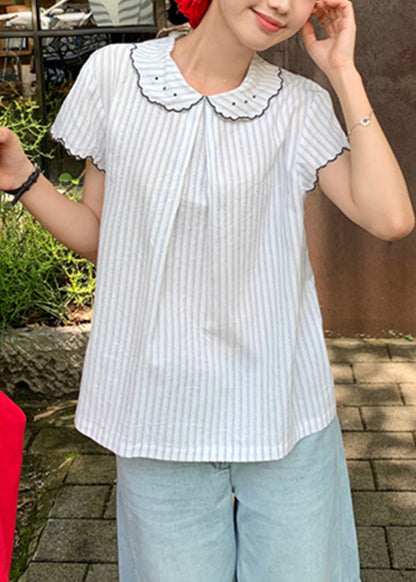New Japanese Striped Short Sleeved Shirt