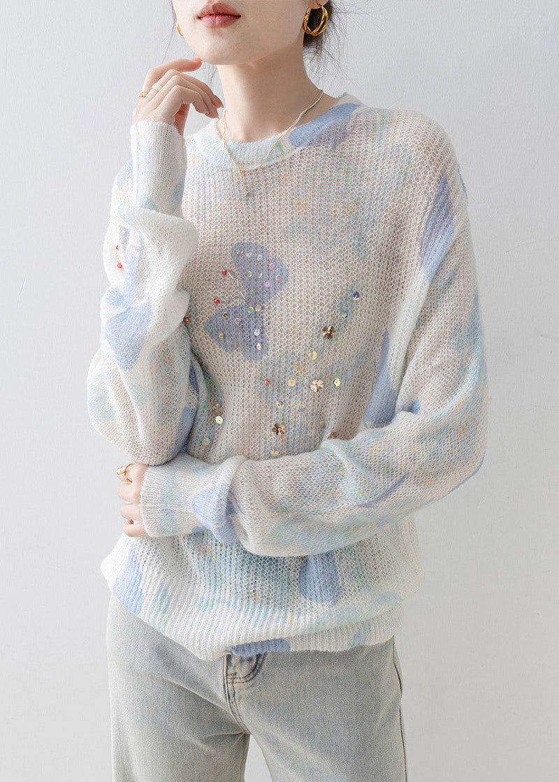 New Stylish O Neck Sequins Knit Top Spring