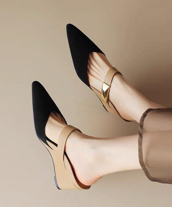 New Summer Apricot Pointed Rivet Wedge Heels Slide Sandals