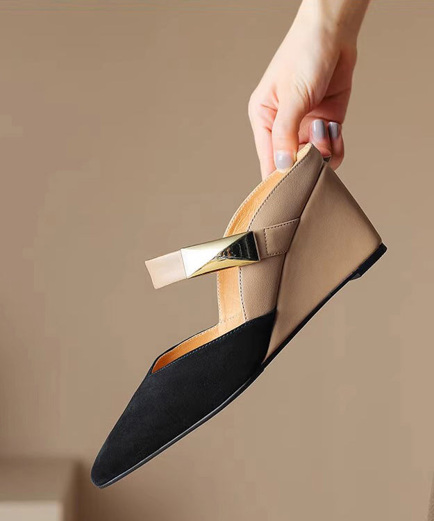 New Summer Apricot Pointed Rivet Wedge Heels Slide Sandals