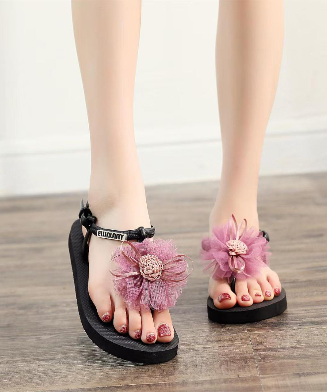 New Vacation Style Gray Beach Flower Flip Flops