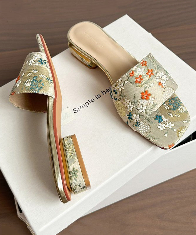 Summer New Apricot Embroidery Slide Sandals Peep Toe