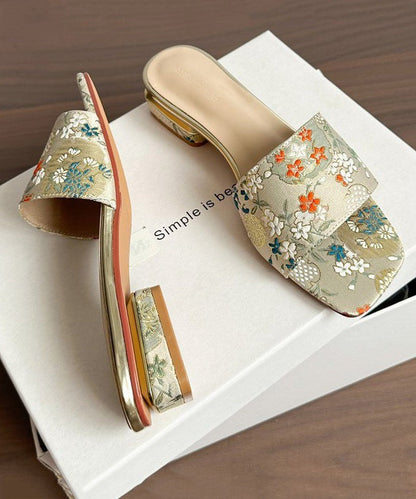 Summer New Apricot Embroidery Slide Sandals Peep Toe