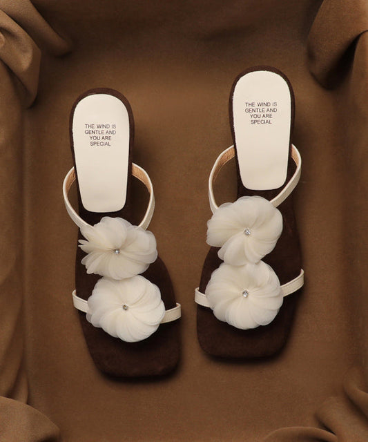 Summer New Beige Flower Wedge Heel Open Toe Slippers
