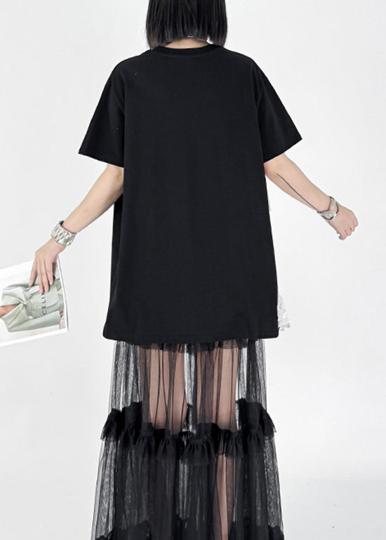 Summer New Black Embroidered Wings T-shirt Dress