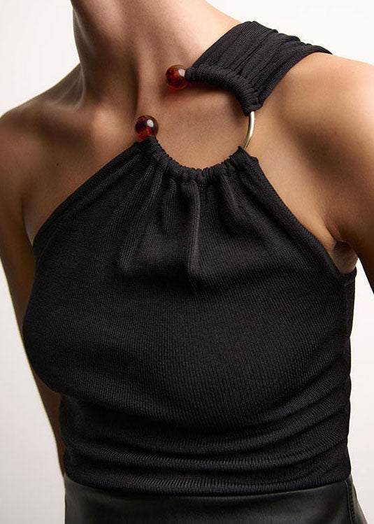 Summer New Black Slim Knitted Asymmetric Top