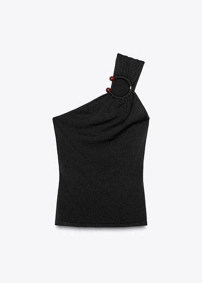 Summer New Black Slim Knitted Asymmetric Top