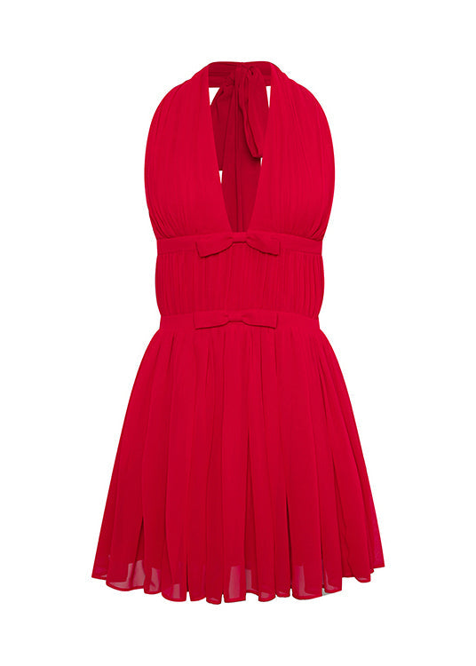 Summer New Chiffon Halter Vneck Bow Red Dresses
