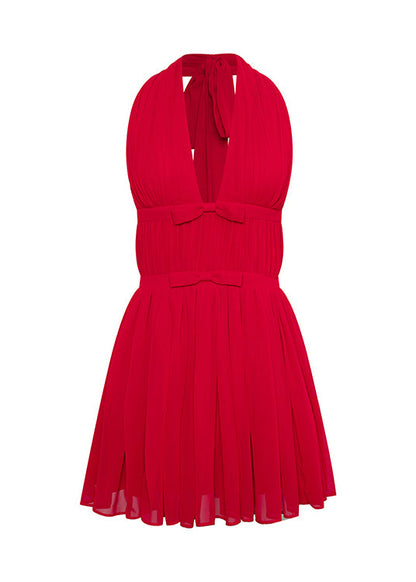 Summer New Chiffon Halter Vneck Bow Red Dresses