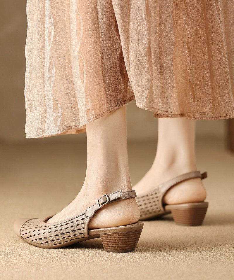 New Beige Hollow Out Splicing Chunky Sandals