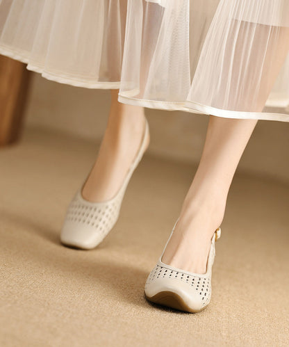 New Beige Hollow Out Splicing Chunky Sandals