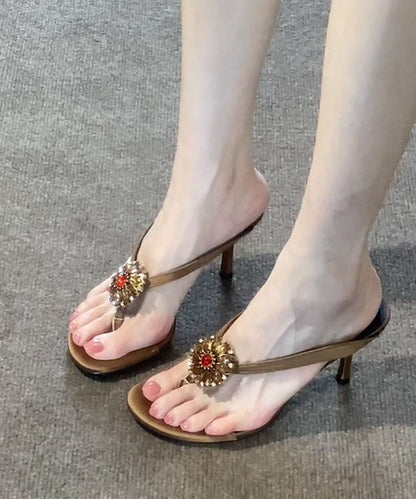 New Nude Faux Leather Zircon Flip Flops