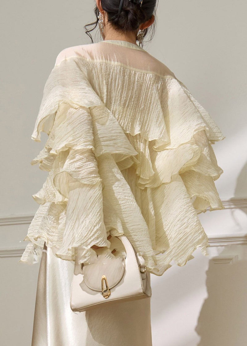 New Yellow Ruffled Patchwork Tie Lace Shirt Spring