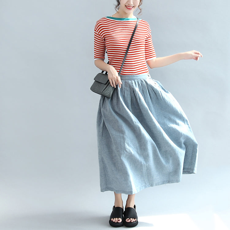 207 Fall Red Striped Cotton Tops Stylish Blouse