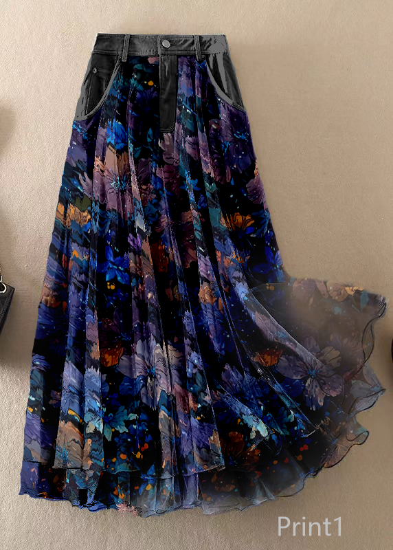 Natural Print2 High Waist Patchwork Tulle Skirts Spring