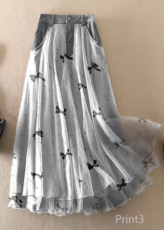 Natural Print1 High Waist Patchwork Tulle Skirts Spring