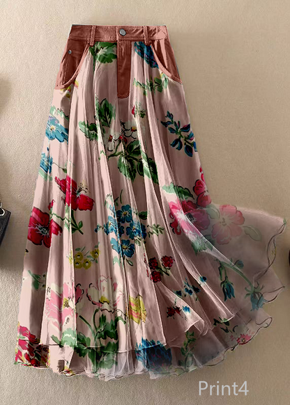 Natural Print4 High Waist Patchwork Tulle Skirts Spring