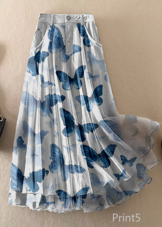 Natural Print5 High Waist Patchwork Tulle Skirts Spring