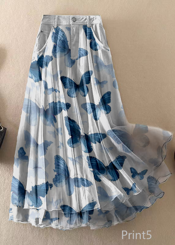 Natural Print4 High Waist Patchwork Tulle Skirts Spring