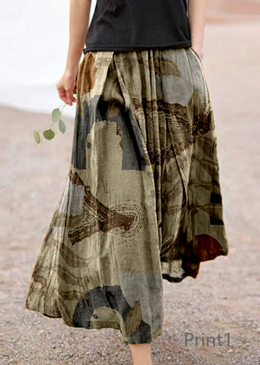 Retro Print3 Pockets Linen Skirt Summer