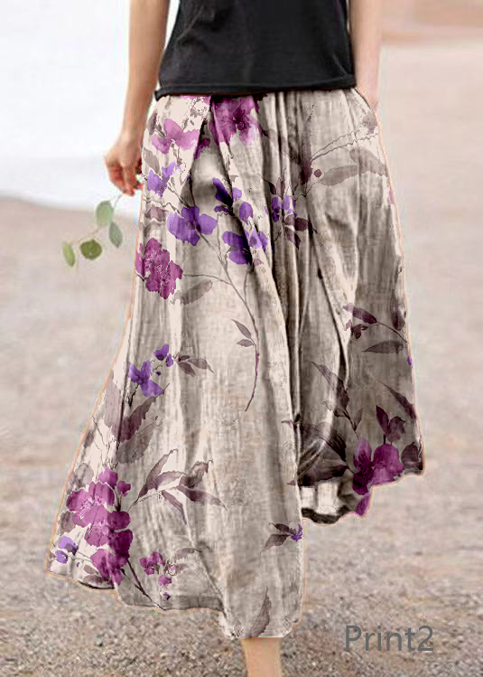 Retro Print2 Pockets Linen Skirt Summer